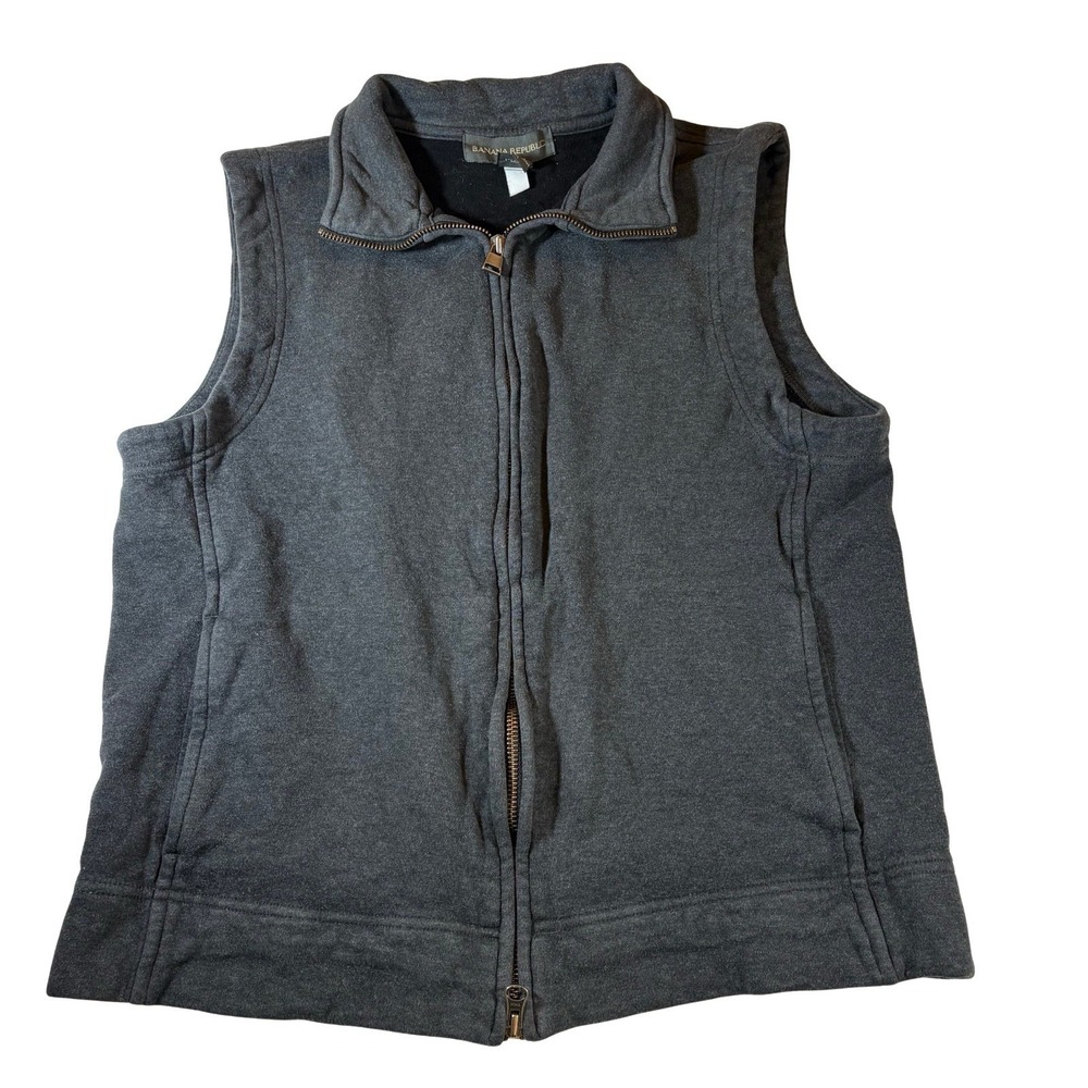 Men's Banana Republic Dark Gray Zipper Vest Size Medium Sleeveless 100% Cotton